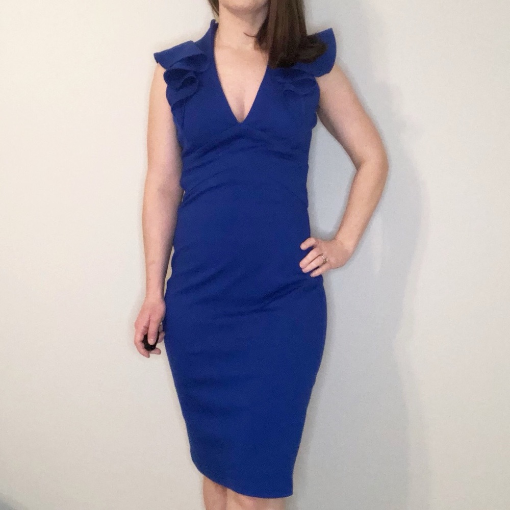 Royal Blue V-neck Sheath Dress